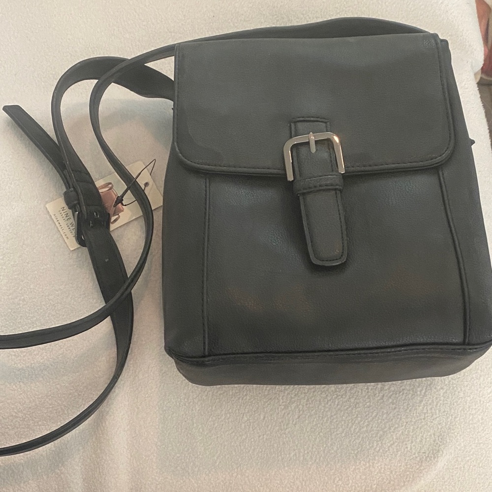 Nine West Black Leather Messenger Bag